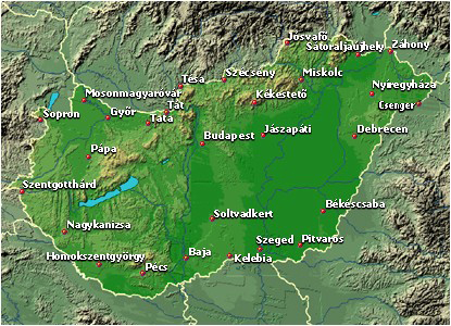 A gamma-sugárzást regisztráló meteorológiai
mérőállomások földrajzi elhelyezkedése